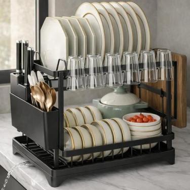 Imagem de Escorredor de Louça Preto Fosco 2 Andares com Dreno 360, Bandeja Colet