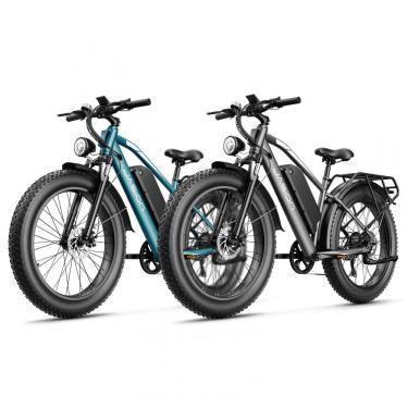 Imagem de Kit com 2 bicicletas elétricas Jasion EB5 MAX cinza e azul, pneus 26x4, motor até 2000W...