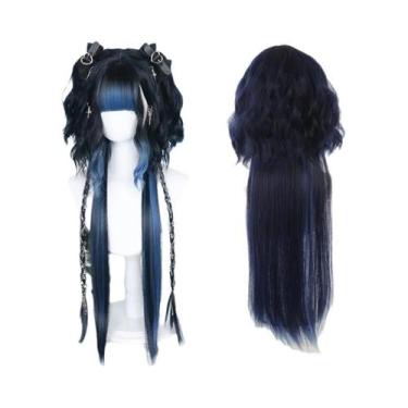 Imagem de Peruca Sintética Longa Cacheada Lisa Para Cosplay Lolita Com Rabo De C