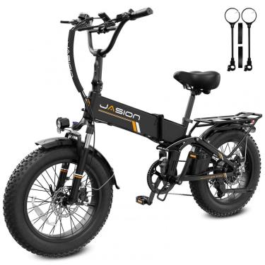 Imagem de Bicicleta elétrica dobrável Jasion Hunter Pro preto fantasma pneu grosso 20" motor 1000W pico 1800W bateria 48V 15Ah até 128 km 110V