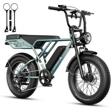 Imagem de Bicicleta elétrica Jasion RetroVolt Pro verde menta, pneus 20x4, motor 750W pico 3000W,...