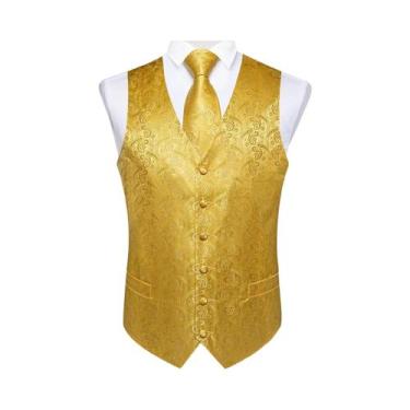 Imagem de Colete Social Masculino Preto Paisley Com Gravata Borboleta, Lenço De 