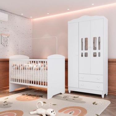 Imagem de Quarto de Bebê Berço Eloá 3 em 1 e Roupeiro 3 Portas Mdf Ariel Branco