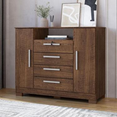 Imagem de Cômoda para Quarto 2 Portas e 4 Gavetas com Chave 120,5cm com Pés Flor