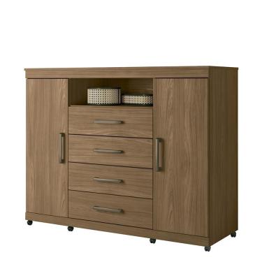 Imagem de Cômoda Havana Master 4 Gavetas MDP Puxador Plástico Marrom com Rodízios para Quarto