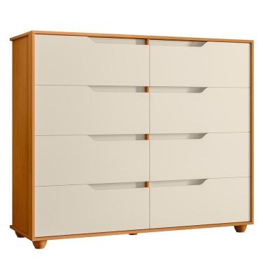 Imagem de Cômoda Doble 8 Gavetas em MDF com Puxador em Cava Acabamento Brilhante Off White e Cina...