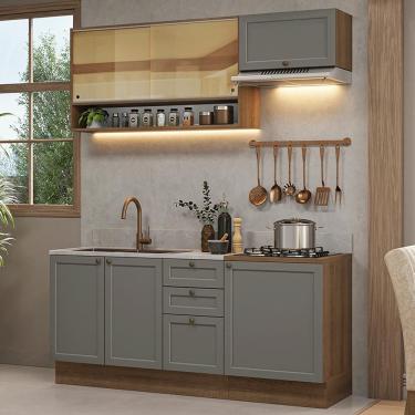Imagem de Cozinha Compacta Vik 6 Portas 3 Gavetas MDP 180 cm Cinza Rustic com Tampo Estilo Rústico