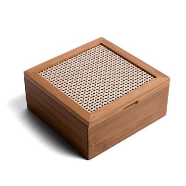 Imagem de Caixa Organizadora Decorativa Bambu 4 Nichos para Acessórios com Alças Textura Palhinha Xadrez Oikos