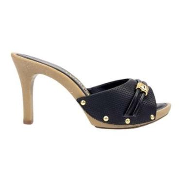 Imagem de Tamanco Tchocco em Couro Salto Alto Enfeite Dourado-Feminino