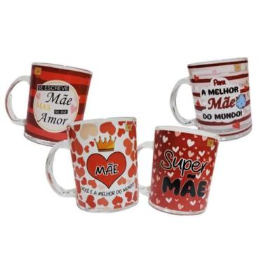 Imagem de Kit 4 Canecas de Vidro 330ml Dia Das Mães Lembrança Presente Cor:Coraç