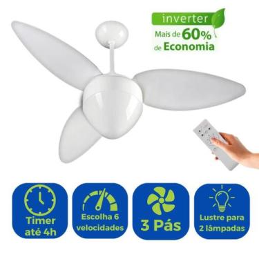 Imagem de Ventilador de Teto 3 pás com Controle Remoto Potente Silencioso Timer 