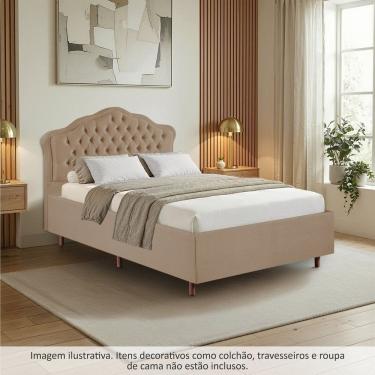 Imagem de Kit Cama Box Casal + Cabeceira Estofada com Botonê Bridgerton Espresso Móveis Bege Dourado