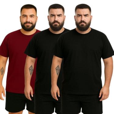 Imagem de Kit 3 Camisetas Masculina Plus Size Lisa Algodão Premium-Masculino