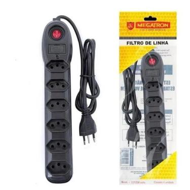 Imagem de Filtro De Linha Régua Para 6 Tomadas Bivolt C/ Fusível Nfe - MEGATRON