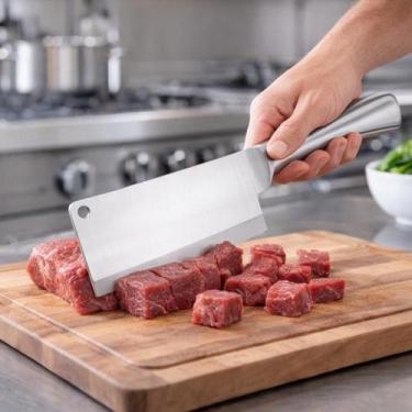 Imagem de Faca Cutelo Machadinha Inox 6 Polegadas Profissional Açougueiro Medida
