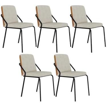 Imagem de Kit 05 Cadeiras Estofada Para Sala Jantar Loft Preto C01 Bouclê Vanill
