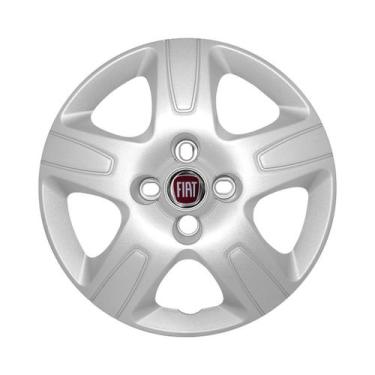 Imagem de Calota Aro 14 Fiat Strada 2013 Até 2020 Prata + Emblema Vermelho - GFM