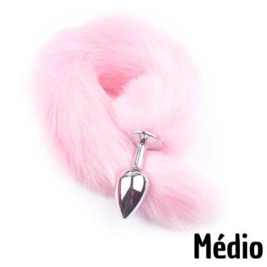 Imagem de Plug Anal Aço Médio 8x3,4 Cm Liso Cauda Raposa Rosa - Libb