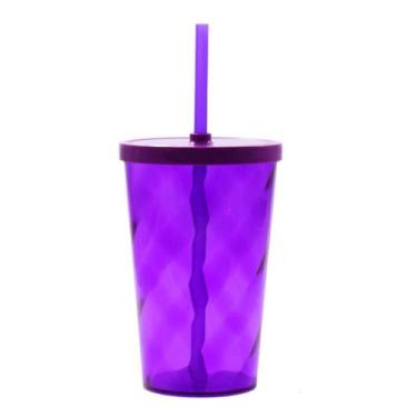 Imagem de Copo Acrílico Espiral 550ml com Tampa e Canudo Cor:Roxo - Genérico, Ro