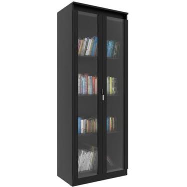 Imagem de Estante Armário Alta Livreiro Multiuso Office 2 Portas Vidro Preto - T