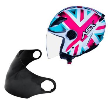 Imagem de Capacete Asx Aberto City Air Inglaterra + Viseira Fume, BRANCO ROSA TI