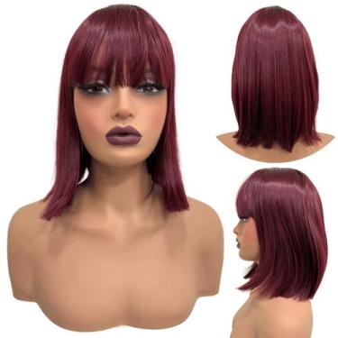 Imagem de Peruca marsala lisa curta com franja orgânica 32cm long bob - LIONSWIG
