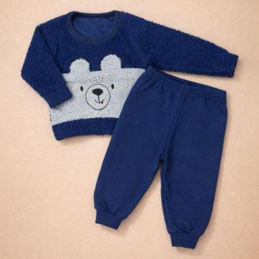 Imagem de Conjunto Bebê Menino Moletom Ursinho Peluciado Conforto Quentinho - Fa