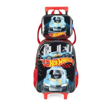 Imagem de Kit Escolar Hot Wheels Mochilete + Lancheira Térmica Preto - Luxcel