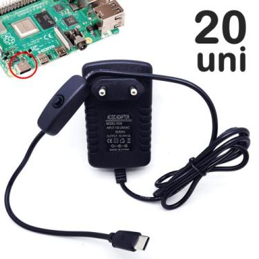 Imagem de Pacote 20 Fontes Usb-C 5v 3a Para Raspberry Pi, Pi2 E Pi3 Botão U1002 