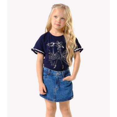 Imagem de Shorts Saia Infantil Jeans Trick Nick Azul, 4, Azul