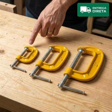Imagem de Kit 3 Grampos Sargento Tipo C Profissional Ferro Reforçado 1 2 e 3 Pol