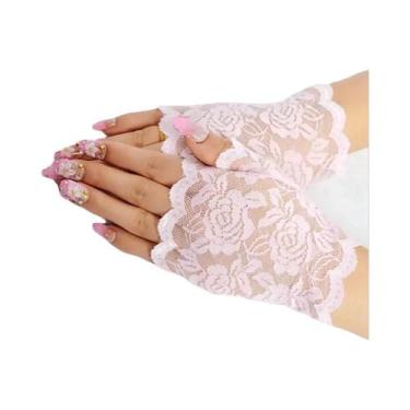 Imagem de Luvas Femininas Sensuais De Renda Sem Dedos, Luvas De Malha Aquecidas 