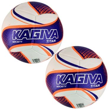 Imagem de Kit 2 Bolas de Futebol Society Kagiva Titan 2026 com Tecnologia Termofusion Roxo e Laranja Tamanho 5