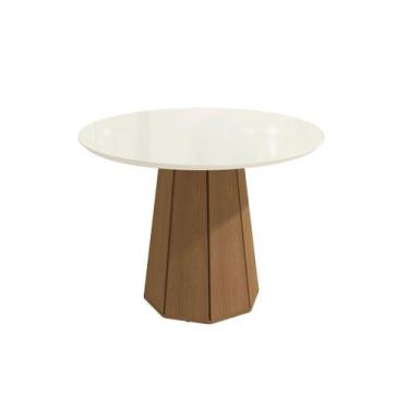Imagem de Mesa p/ Cozinha Jade c/ Tampo Madeirado c/ Vidro 105x105cm Canela/Vidr