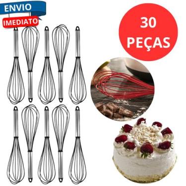 Imagem de Kit 30 Batedor De Clara Fouet Fuê Manual Ovos Silicone Cabo Inox Alta 