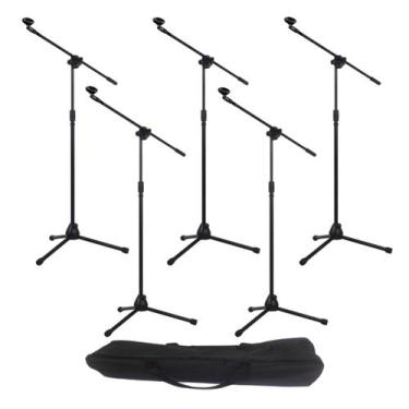 Imagem de Kit 5 Pedestais Para Microfone Girafa Retrátil C/ Bag  Tripé Profissio