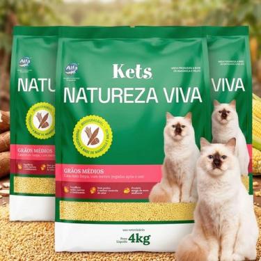 Imagem de Kit 3 Areia Higienica Grao Medio 12kg Gato Mandioca Vegetal - Kets