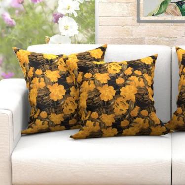 Imagem de Capa De Almofada Amarela Floral 60cm X 60cm 2 Unidades - Moda Casa Enx