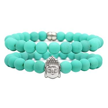Imagem de Kit C/02 Pulseiras de Bolinha Masculina Buda Verde Água Premium (21cm)