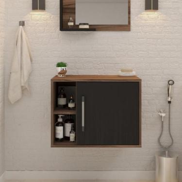 Imagem de Gabinete de Banheiro Soft 1 PT Nogal e Ônix 60 cm