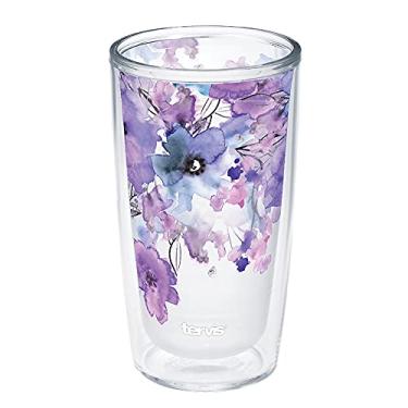 Imagem de Tervis Feito nos EUA com parede dupla aquarela floral roxo - copo com isolamento de cristal mantém as bebidas frias e quentes, 473 ml, buquê delicado