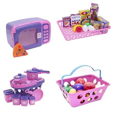 Imagem de Menina Brinquedo Cozinha Eletro Panela Cesta Comida 36pç