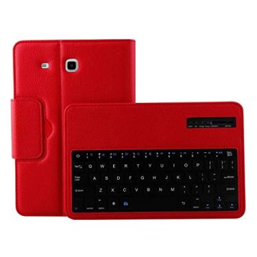 Imagem de Capa para tablet para Galaxy Tab E 9.6/T560 2 em 1 teclado Bluetooth destacável com textura lichia capa de couro com suporte (preto) bolsas (cor: vermelha)