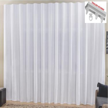 Imagem de Cortina Top Chick 3 Metros Sala Quarto Tecido Ráfia Trilho Suisso - Branca