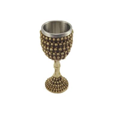 Imagem de Taça Calice Caveiras Osso Crânio Medieval Rock Em Aço Inox e Resina Colecionável Decorativo Coquetel Cerveja