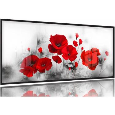 Imagem de Quadro Decorativo Flores Vermelhas 130x60 Moldura Preta 2x2