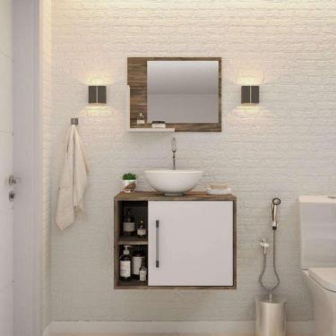 Imagem de Conjunto para Banheiro Gabinete com Cuba Redonda R30 e Espelheira Soft 600  Carvalho Dark com Branco