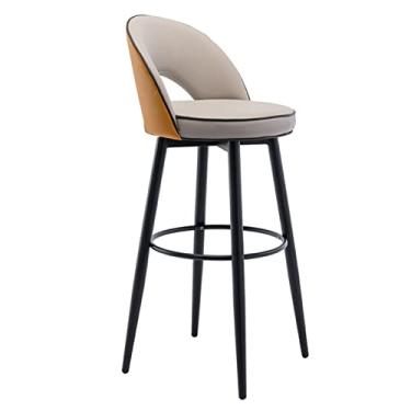 Imagem de Bancos De Bar Cadeira De Altura De Balcão Giratório, Banco De Barra Traseiro Com Cinto De Nappa, Banco De Ilha De Cozinha, Apoio Para Os Pés Redondo Chapeado Preto, Área De Bar, Sala De Estar, Cozinha