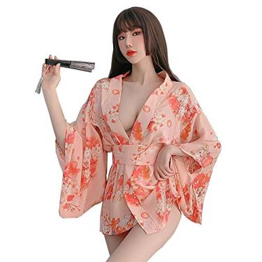 Imagem de Lingerie feminina sexy japonesa retrô, quimono, cosplay, quimono japonês, Rosa 7971, Tamanho Único