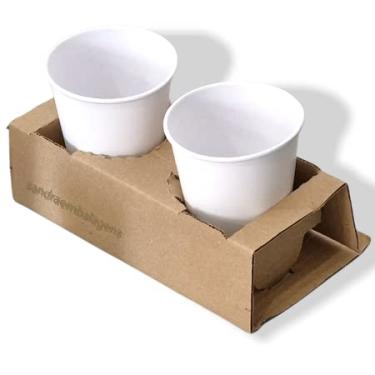 Imagem de 50 Suportes Porta Copos Descartáveis de Papelão Para 2 copos - Ideal para Delivery, Refrigerantes, Shakes, Cafés, Chás e Outras Bebidas